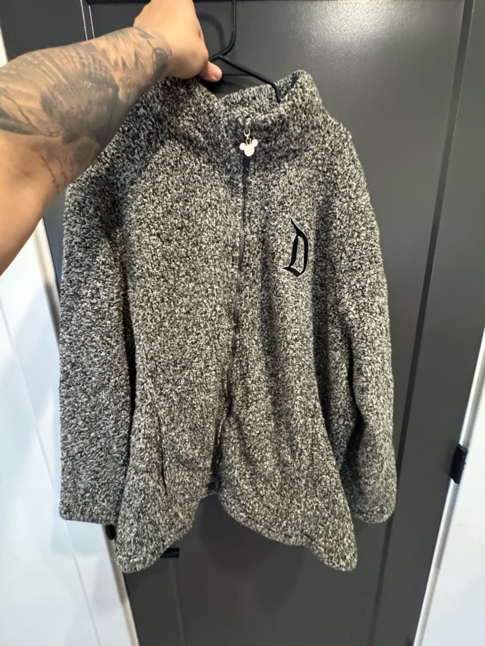 DISNEY mSpeckled Gray Sherpa Zip-Up Jacket